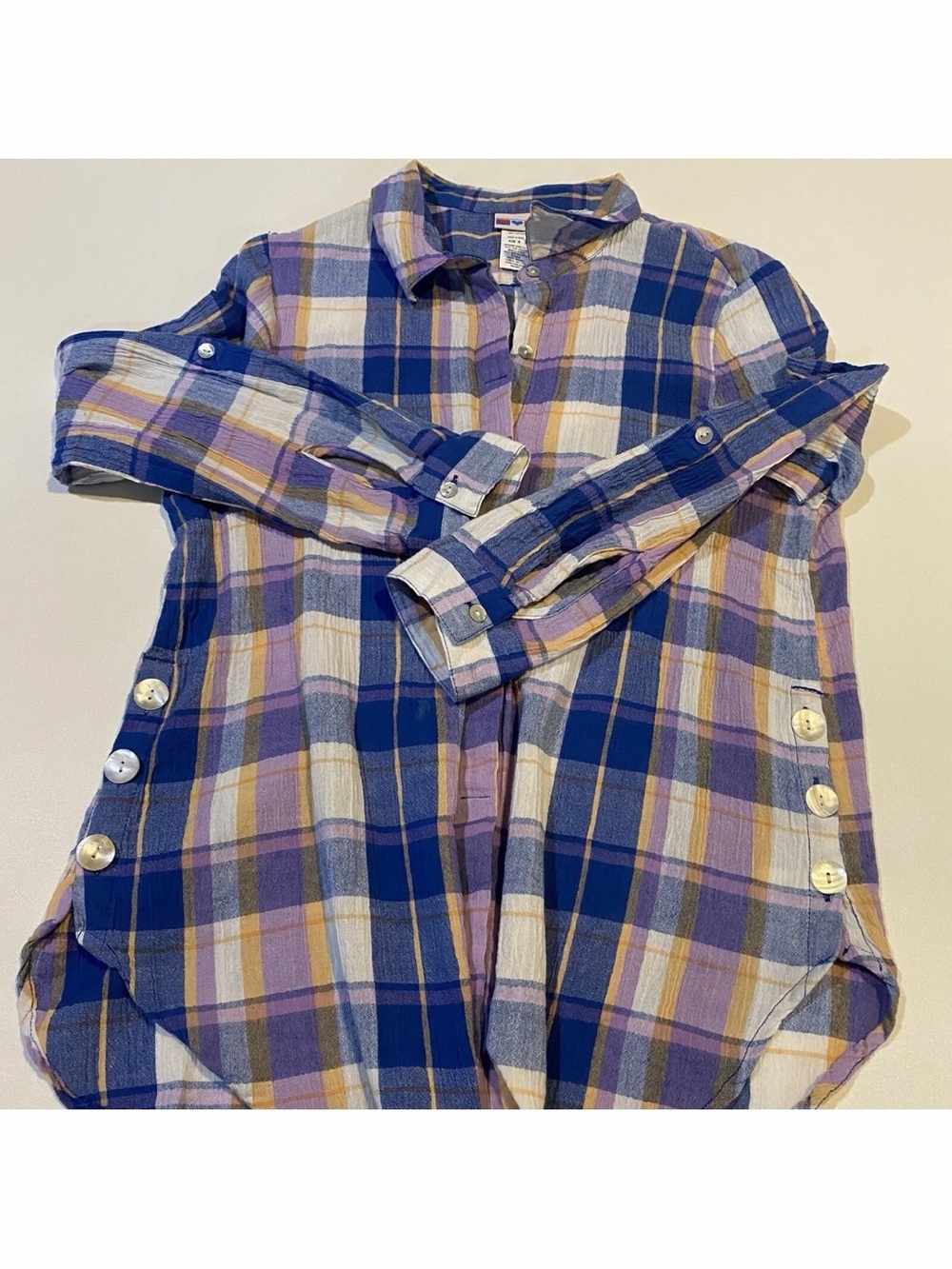 Vintage American Sweetheart Cotton Plaid Mother Of Pearl Button Shirt FLAWS - Picture 8 of 12